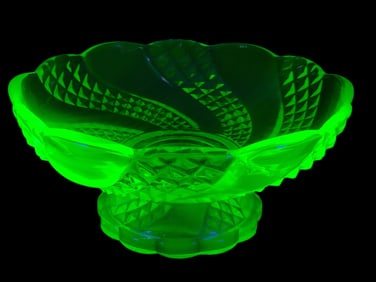 Uranium Baccarat Depose Green Glass Pedestal Bowl