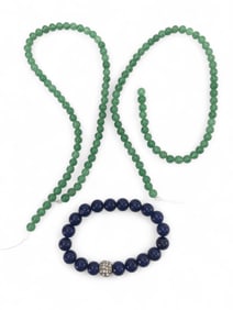 Green Jade Bead Necklaces & Lapis Bracelet