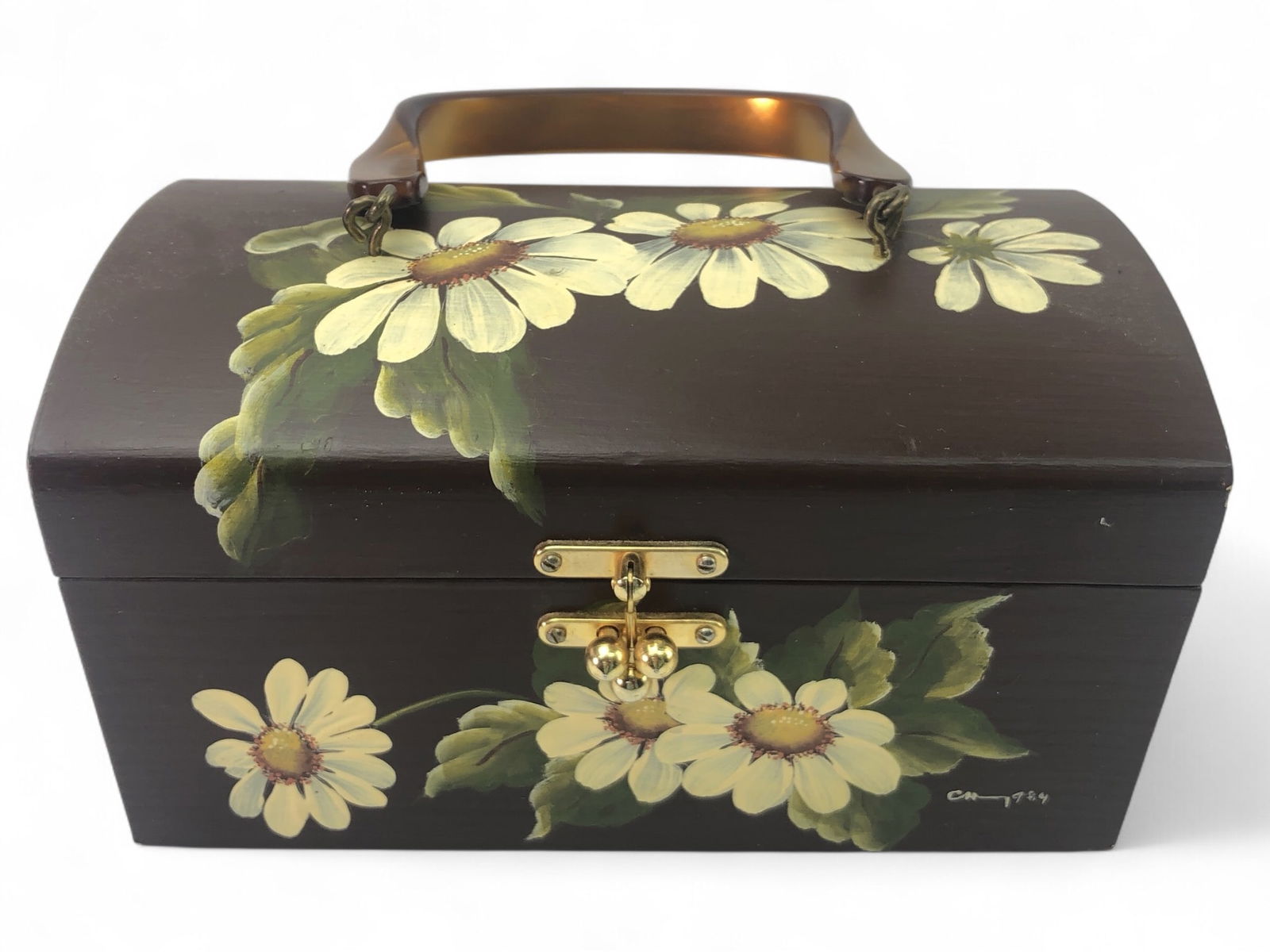 Vtg 1984 Signed Hand Painted Wooden Purse Box (1 of 14)