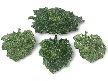 Majolica Style Grape Leaf Plates & Dish