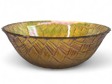 Marigold Carnival Glass Weave Saw Tooth Bowl