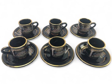 Greek Handmade 24K Gold Tea Cups & Saucers