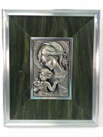 Pewter Relief Sculpture Of Madonna & Child