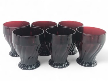 Anchor Hocking Ruby Red Swirl Glass Tumblers