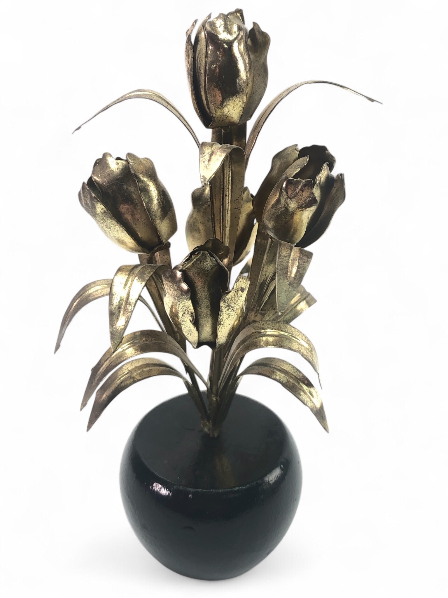 MCM Metal Tulip Sculpture With Painted Wood Base (1 of 7)
