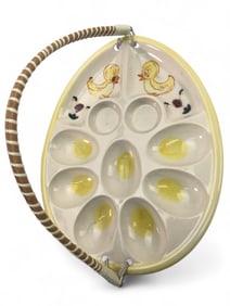 Vtg Davar Ceramic Deviled Egg Plate With Handle