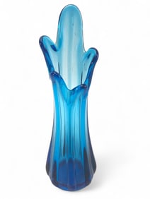 MCM Cobalt Blue Glass Swung Vase 7 3/4 Inches
