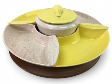 Vtg California Pottery Lazy Susan Set
