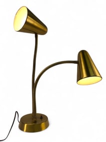 MCM Brass Tone Double Gooseneck Table Lamp