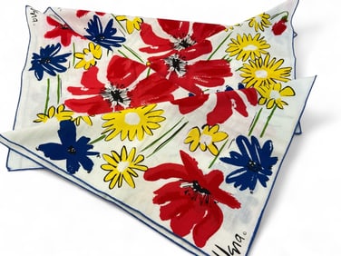 Like New Vera Neumann Floral Linen Napkins Set Of 4