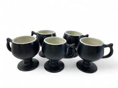 Vintage Hall China Matte Black Pedestal Mugs