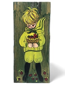 1960s Jan McPherson Folk Art Painting On Wood