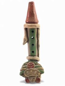 Pre-Columbian Style Snake & Goddess Clay Flute