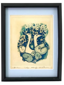 Kenji Ushiku Pencil Signed Colored Etching