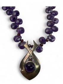 Sterling Pendant Necklace With Amethyst & Garnet