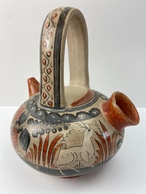 Mexican Tonala Burnished Earthenware Botijo Flask
