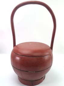 Antique Chinese Red Lacquer Wedding Basket