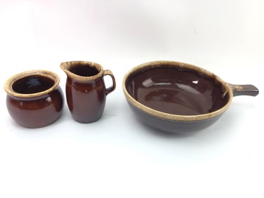 3pc Hull Pottery Brown Drip Set