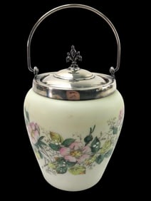 Antique Satin Milk Glass Biscuit Jar