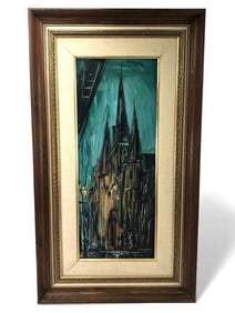 MCM Signed Oil Painting Of Cathedral