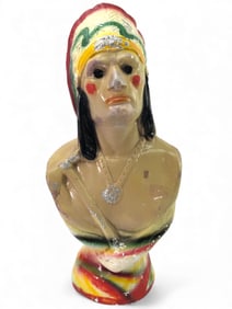 Vtg Native American Chalkware Bust 12.25 Tall