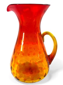 Vtg MCM Blenko #6919 Tangerine Optic Dot Glass Pitcher