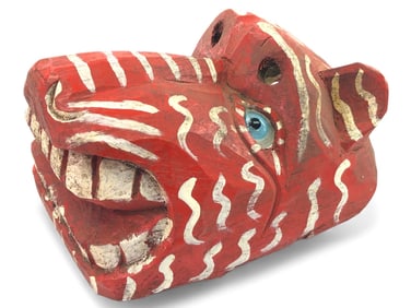 Vintage Guatemalan Distressed Wood Jaguar Mask