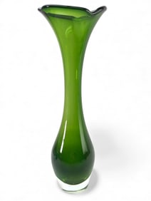 MCM Aseda Glasbruk Sweden Green Glass Vase