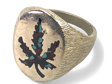 Silver-Tone Coral & Turquoise Ring Size 11.75