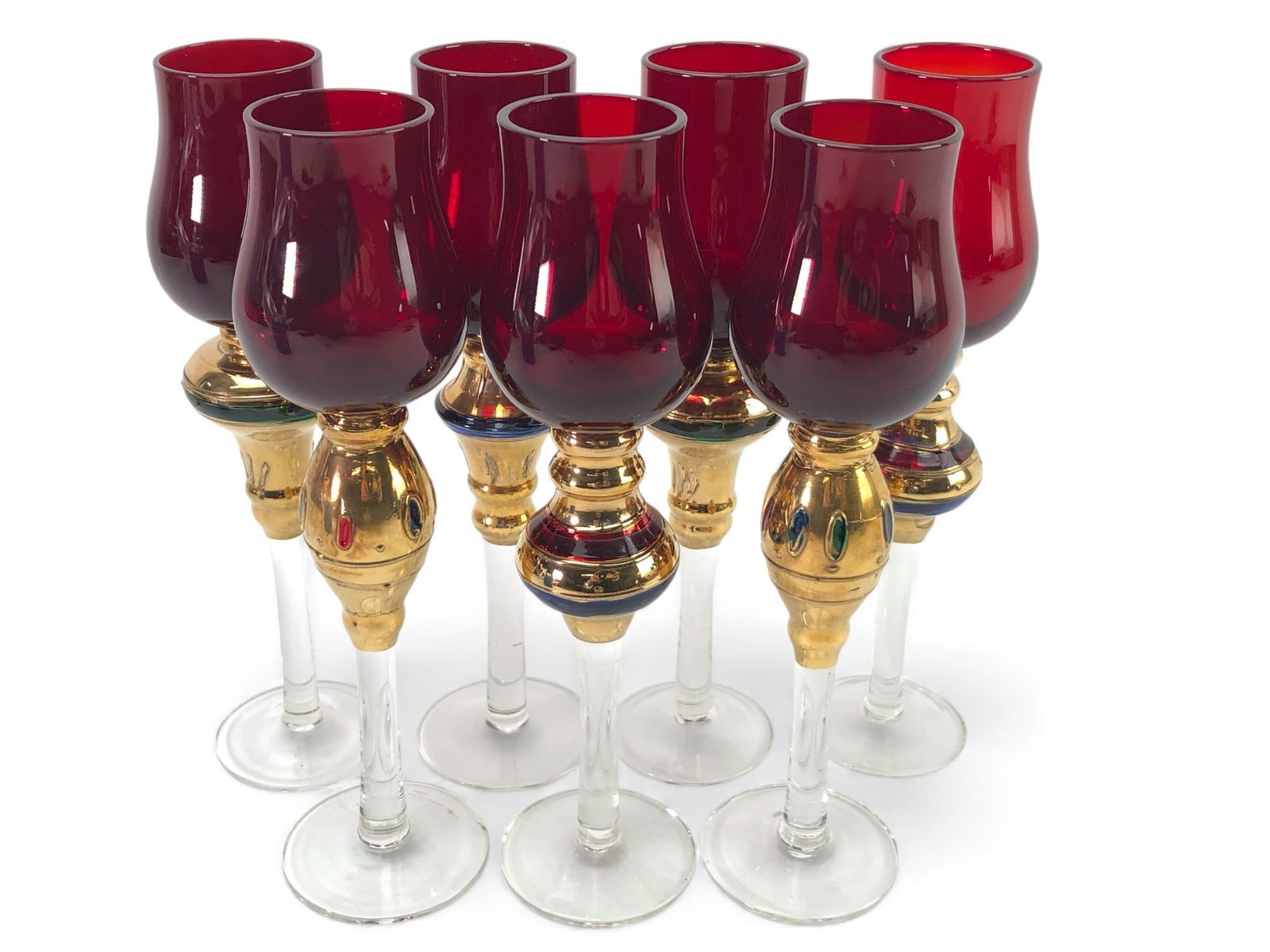 Bombay Co. Red Ruby Cordial Glasses Set Of 7 (1 of 8)