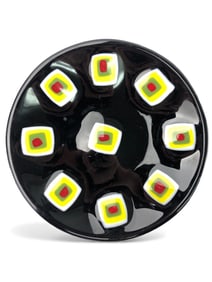 Signed Fused Glass Platter With Geometric Design