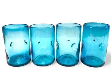 4 Blenko Style Hand Blown Dimpled Tumblers