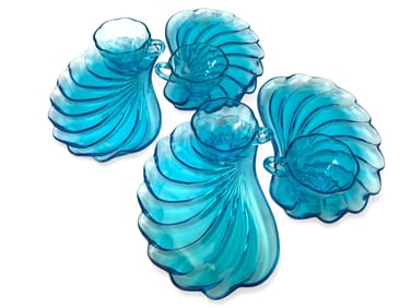 Vtg Hazel Atlas Capri Blue Seashell Snack Set