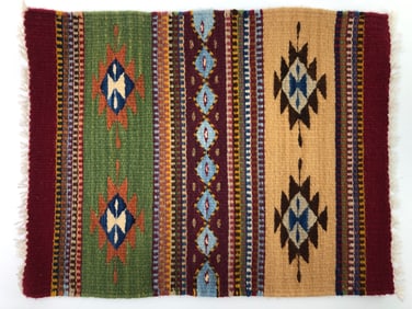 Zapotec Style Handwoven Wool Rug 18.25 X 14.5