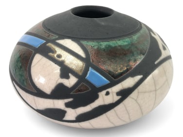 Multicolor Raku Pottery Vase 3.25 Tall