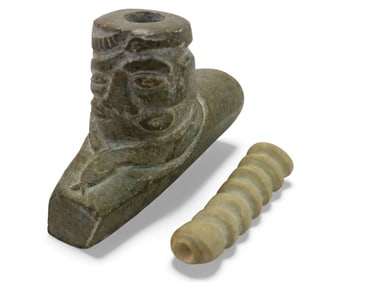 2 Effigy Pipes With Carved Designs