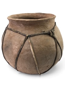 Rare Tarahumara Pottery Olla With Rawhide Wrap