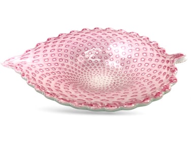 Pink Art Glass Bubble Leaf Dish 11.25 Long