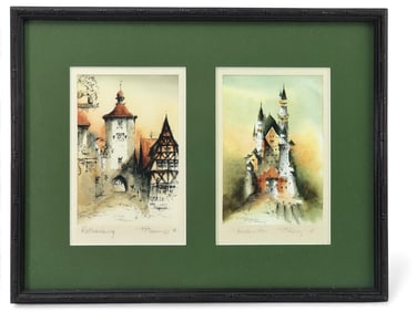 Pencil Signed Litho Rothenburg & Neuschwanstein