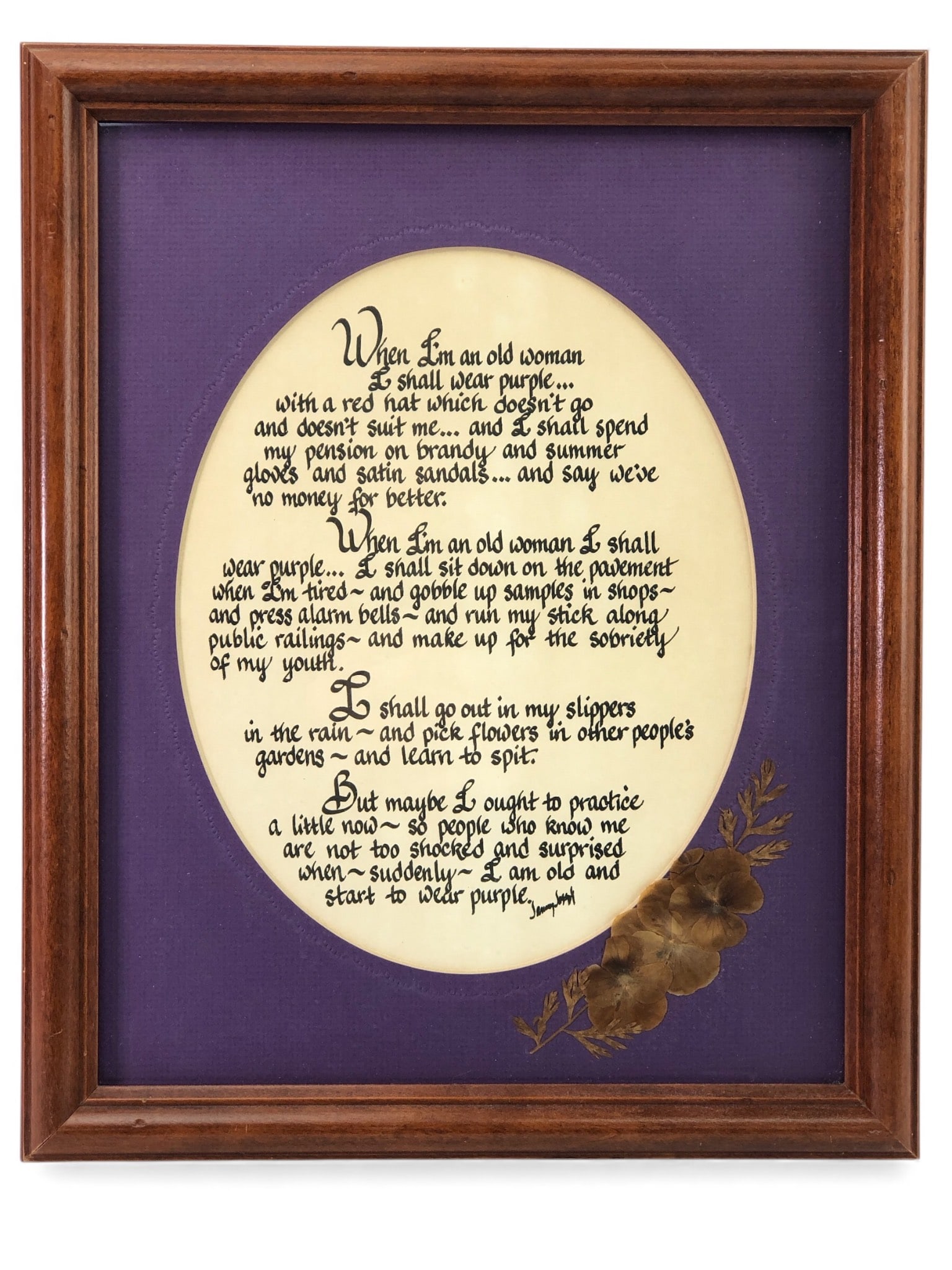 Vtg Signed “When I’m An Old Woman?? Framed Quote (1 of 5)