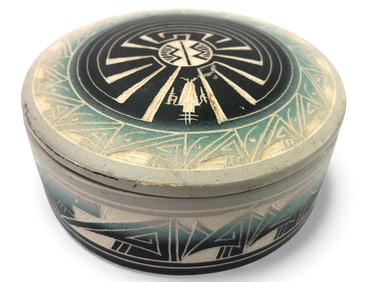 Native American Sgraffito Pottery Lidded Jar