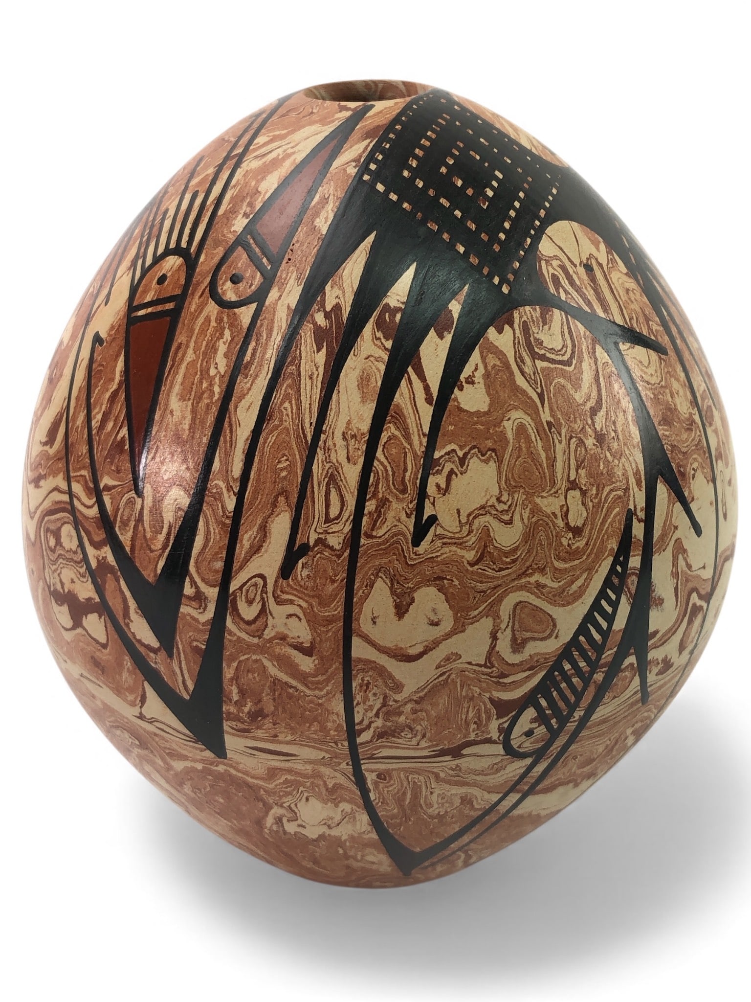 Avelina Corona Signed Marbled Pot 4 3/4? Tall (1 of 7)