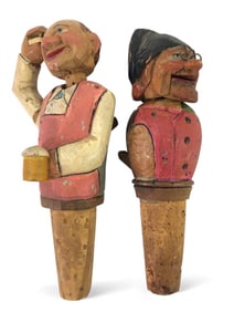 Vtg Hand Carved Wood Folk Art Mechanical Corks