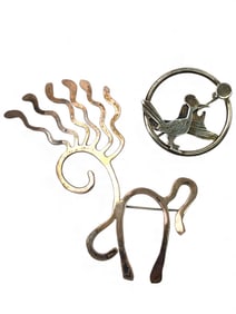 2 Sterling Silver Brooch Pins W/ Animal Designs