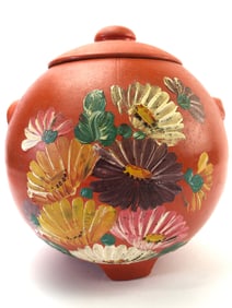 1930s Ransburg Pottery Hand Painted Cookie Jar