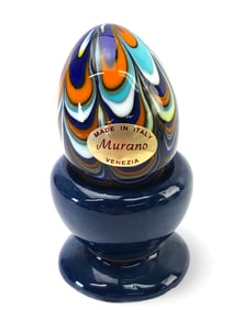 Vtg Murano Glass Egg On Ceramic Stand
