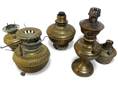 Brass Oil Lamps & Parts Lot