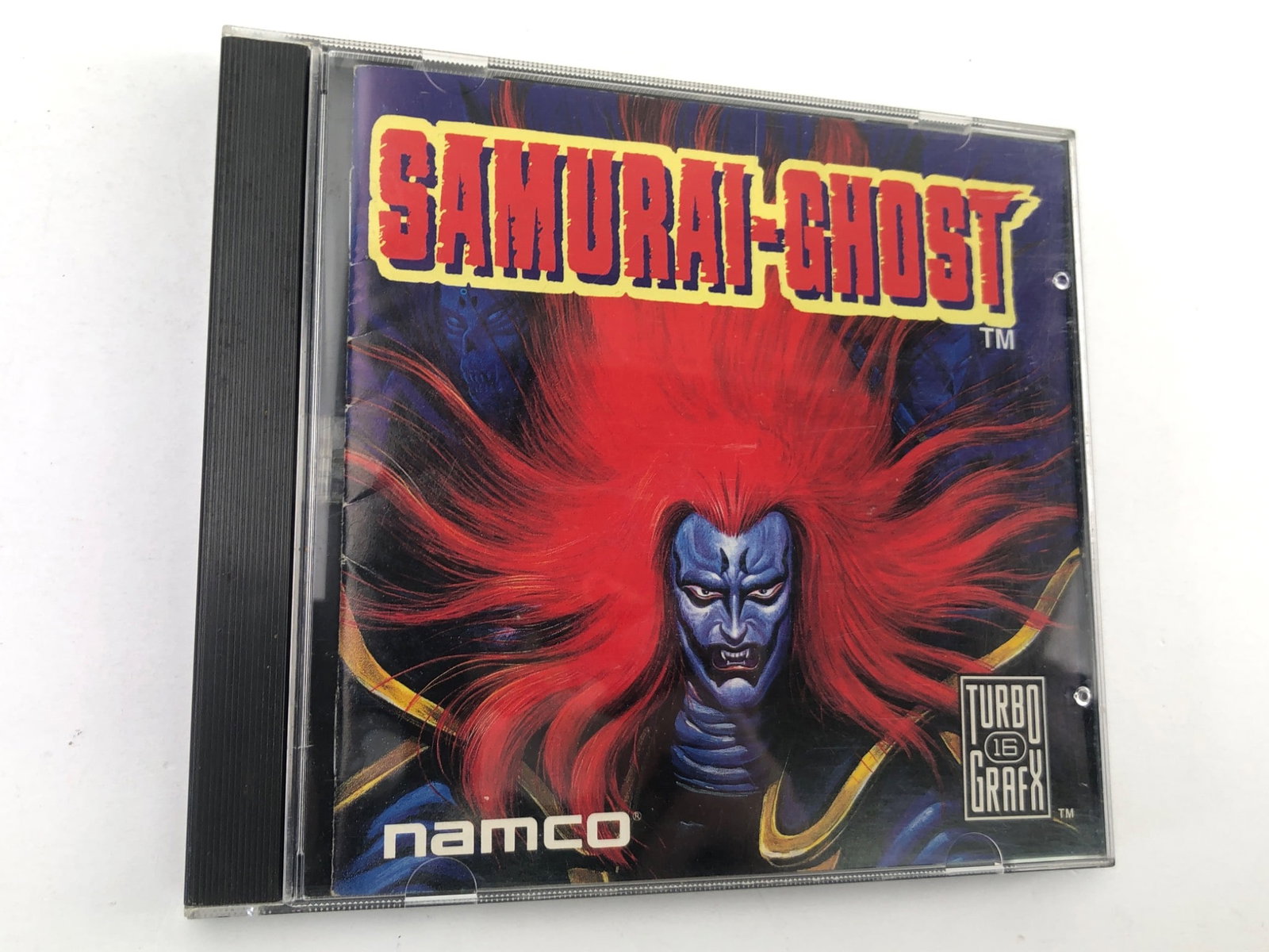 Samurai Ghost TurboGrafx-16 HuCard By Namco: Samurai Ghost TurboGrafx-16 video game released by Namco. Includes original HuCard, manual, & case. Cartridge label & manual artwork features vivid illustrations. Case shows minor wear consistent with