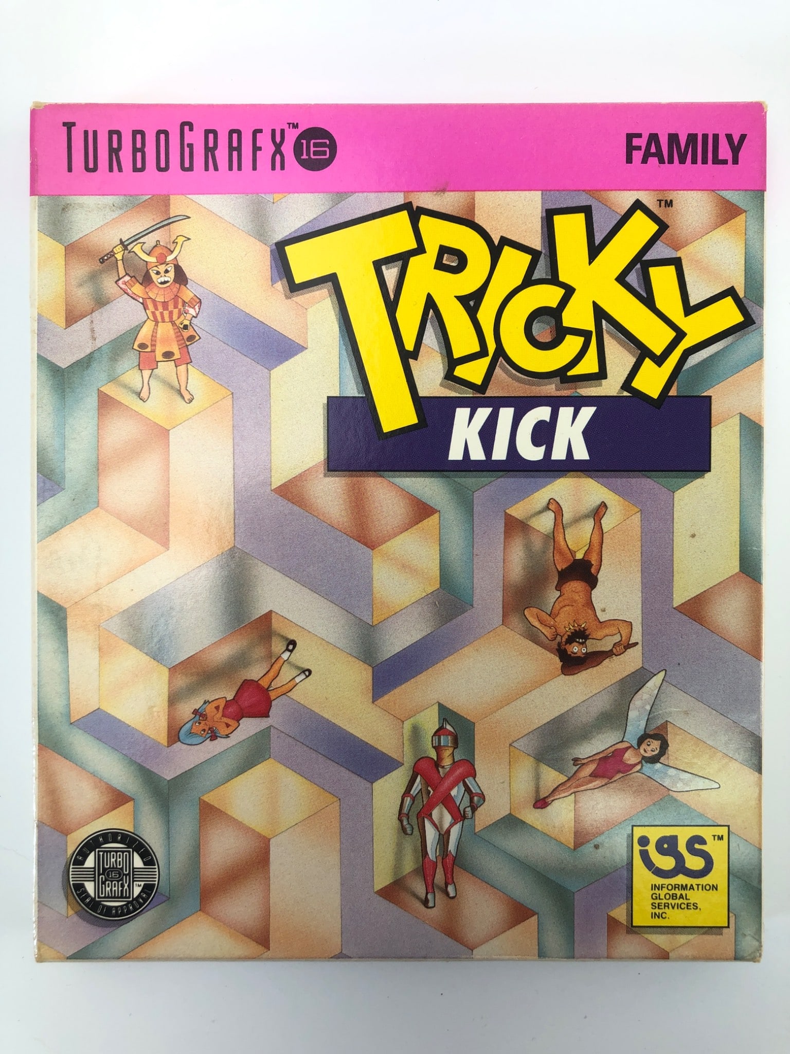 TurboGrafx-16 Tricky Kick Game: TurboGrafx-16 Tricky Kick video game by IGS released in 1990. Includes original box, HuCard, jewel case, and instruction manual. Designed for the TurboGrafx-16 Entertainment SuperSystem. Published by 