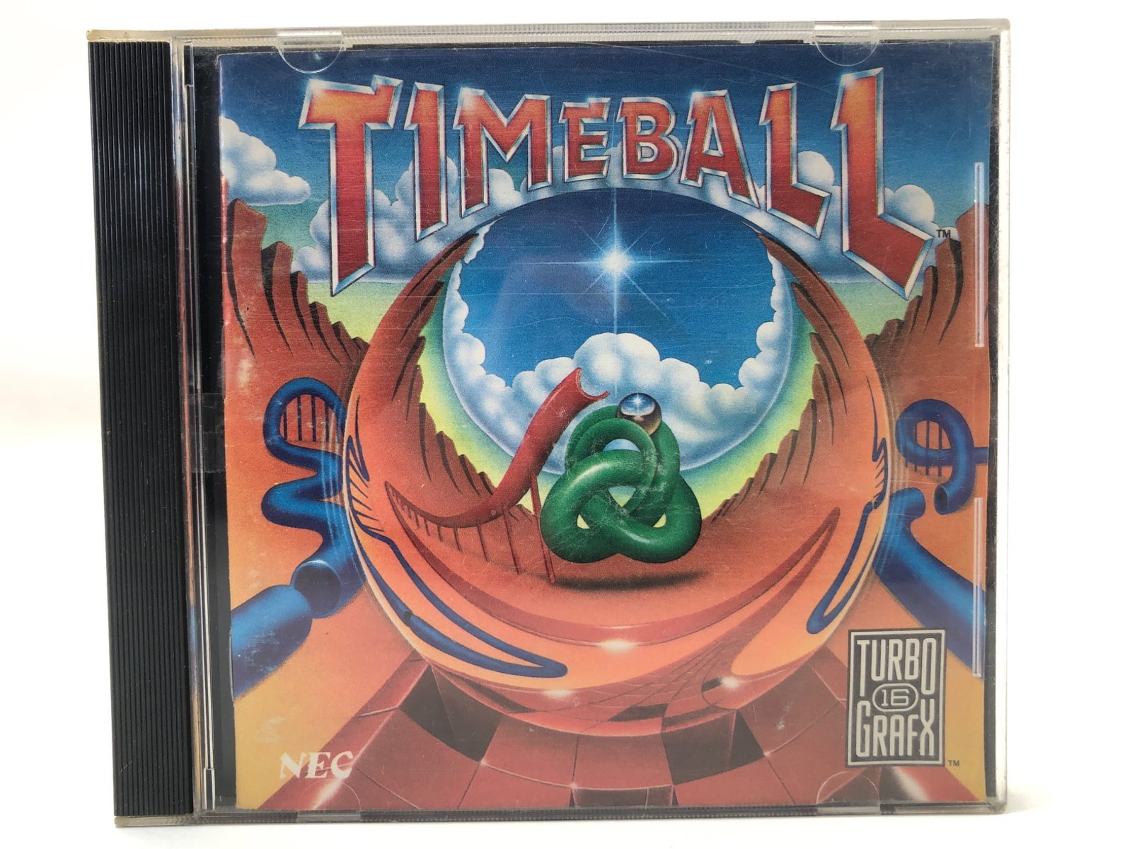 Timeball By NEC TurboGrafx-16 HuCard: Timeball by NEC for TurboGrafx-16, 1990. Includes original HuCard, jewel case, cover art, & instruction manual. Case shows minor wear. HuCard appears intact. Published by Hudson Soft. A puzzle game in